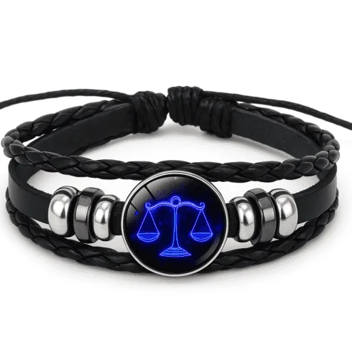 Zodiac Constellation Bracelet - Braided Leather Astrological Charm Bracelet